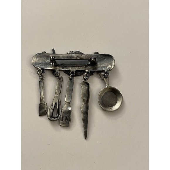 Vintage Art Deco Pin Brooch Kitchen Utensils Pots Silverware C4 - Picture 2 of 2